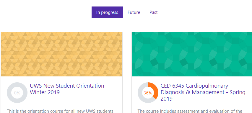 screenshot of courses in dashboard