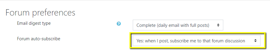 Screen shot of forum subscribe options